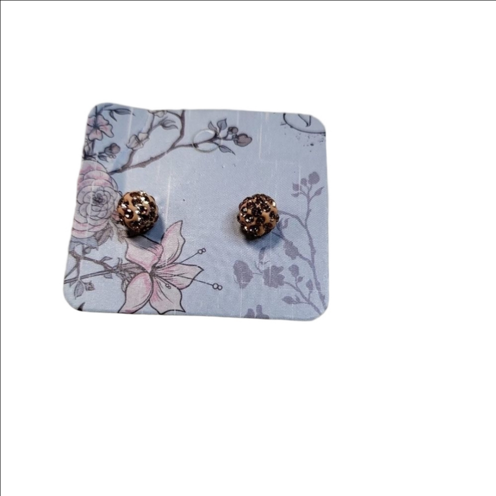 Rhinestone Peach Ball Post Earrings Silver Overlay